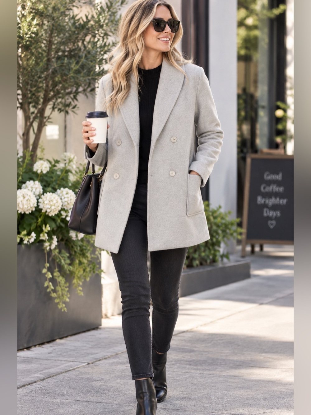 Pure Jill Light Gray Double-Breasted Shawl Collar Pea Coat – XS – NWT